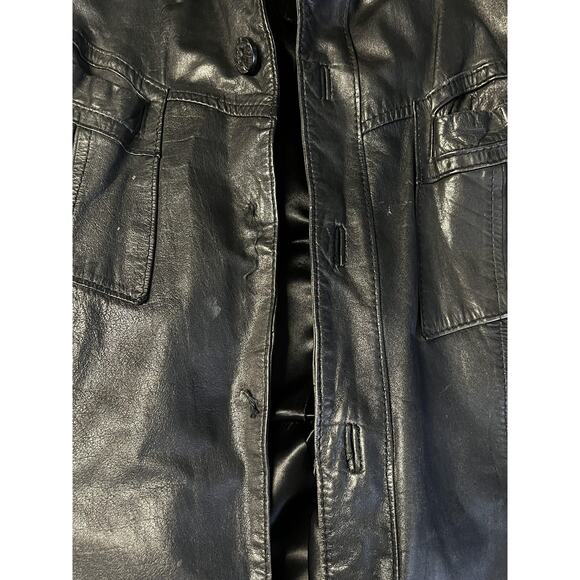 Pampas Leather Jacket Mens 42 Black Button Front Lined Pockets Collared Biker - Picture 12 of 15